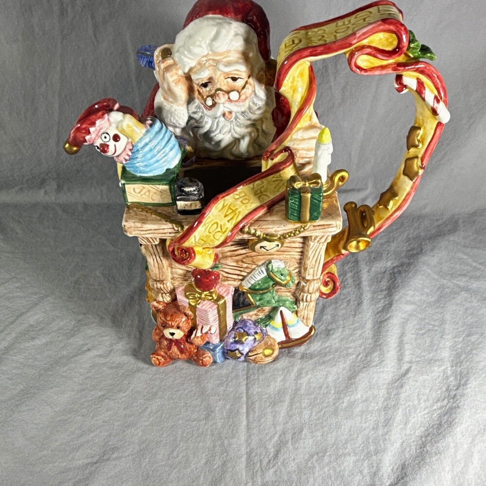 Vintage 1994 Fitz and Floyd Santa's List Pitcher Christmas Holiday Ceramic MINT